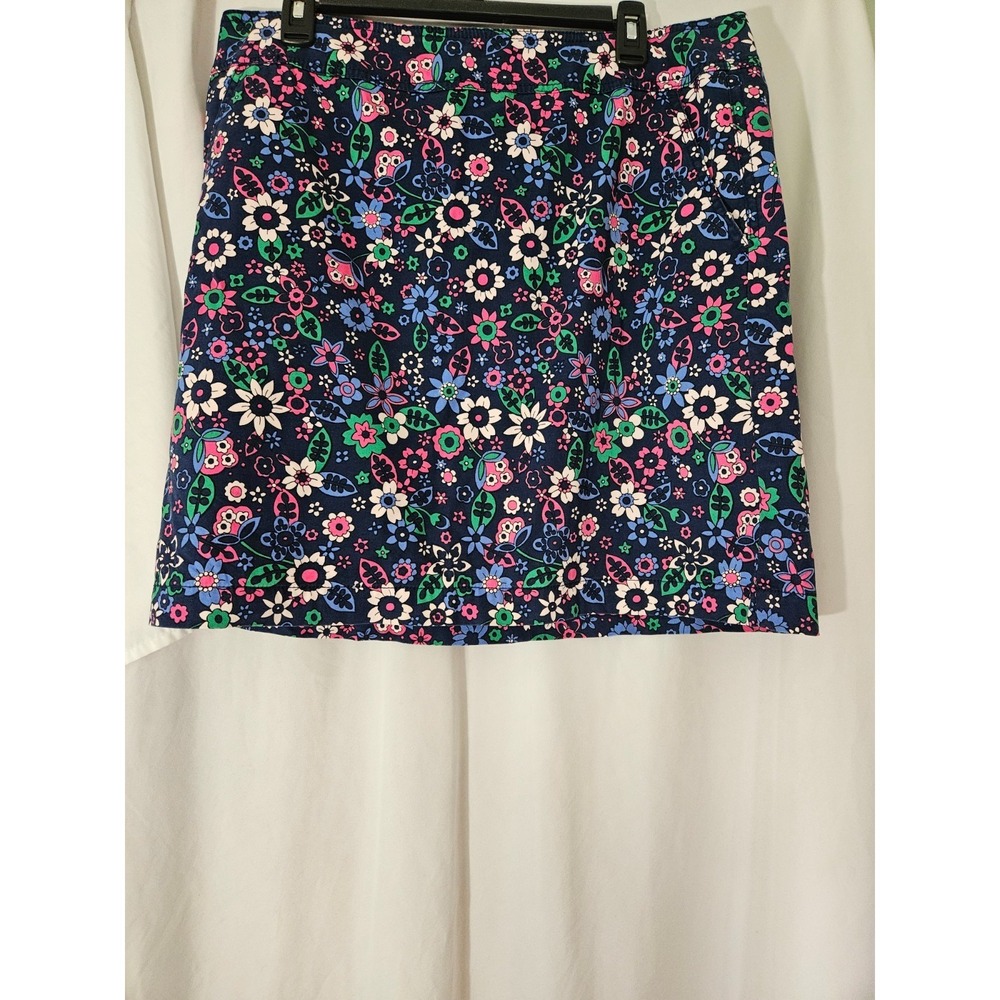 Talbots‎ Blue Floral Side Zip, Navy Cotton-Lined-pockets, Size 12 Pencil Skirt